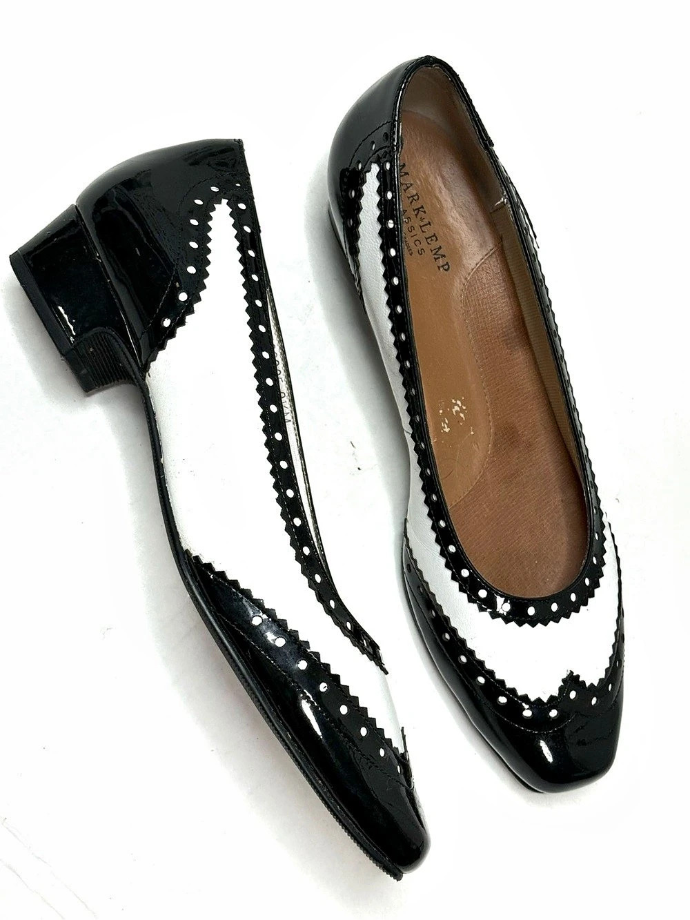 Vintage Mark Lemp Spectator Black & White Patent Leather Heels
